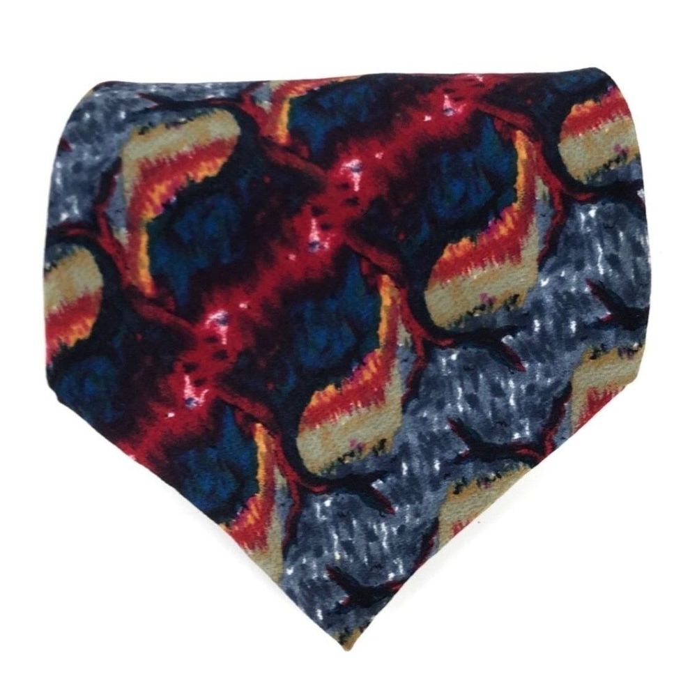 J. GARCIA Tie 100% Silk Red Gray Blue Multicolor Funky Abstract Necktie 3.5x60" - Picture 1 of 6